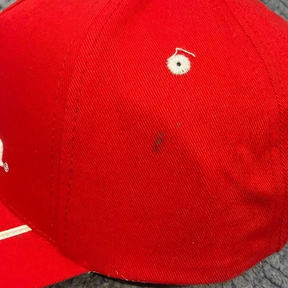The Marathon Red Snapback Hat White Script Embroidery Adjustable Cap